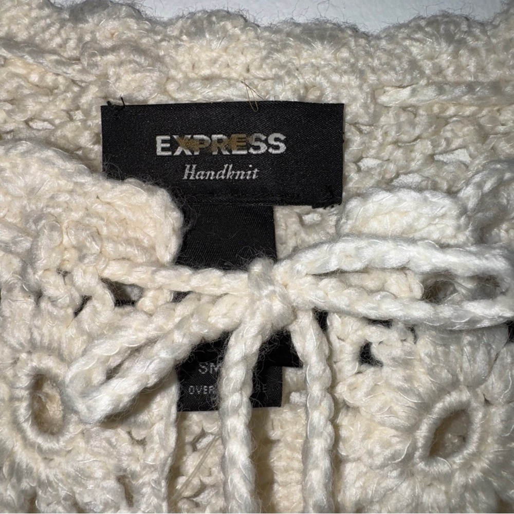Boho Crochet Floral Knit Sweater Cream Handknit by Express‎ Size Small - Picture 7 of 12